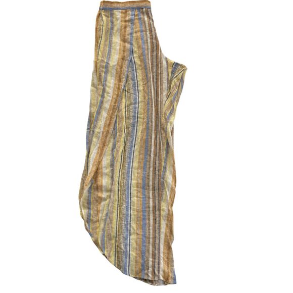Drew Striped Linen-Blend Pants‎ Size L Wide Leg Bohemian Coastal Comfort Artsy - Picture 10 of 13